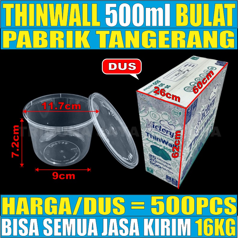 Thinwall Bulat 500ml Mangkok Plastik Bowl Dus Semua Ekpedisi Js Kirim