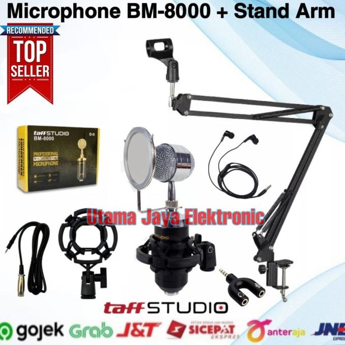 Microphone Condenser Taffware BM8000 + Stand Holder Mic Smule