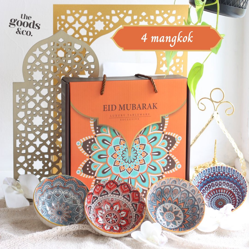 Mangkok Set Souvenir Hampers Eid Mubarak Bowl Set Mangkok Keramik Gift Idul Fitri Set BOHEMIAN Gift Set Motif Batik