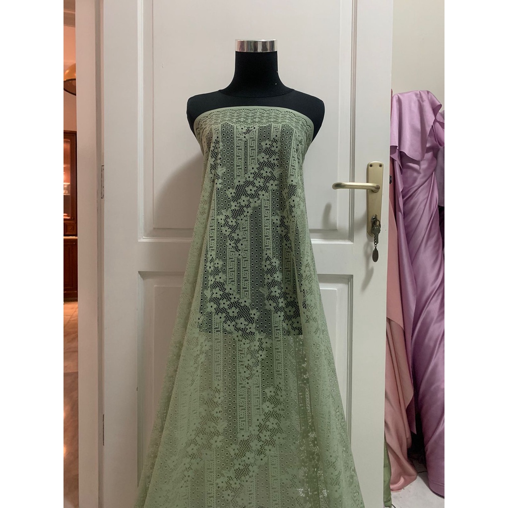 Kain Kebaya Brokat Brukat Lace Ayana Motif Bunga Warna Hijau Sage Green