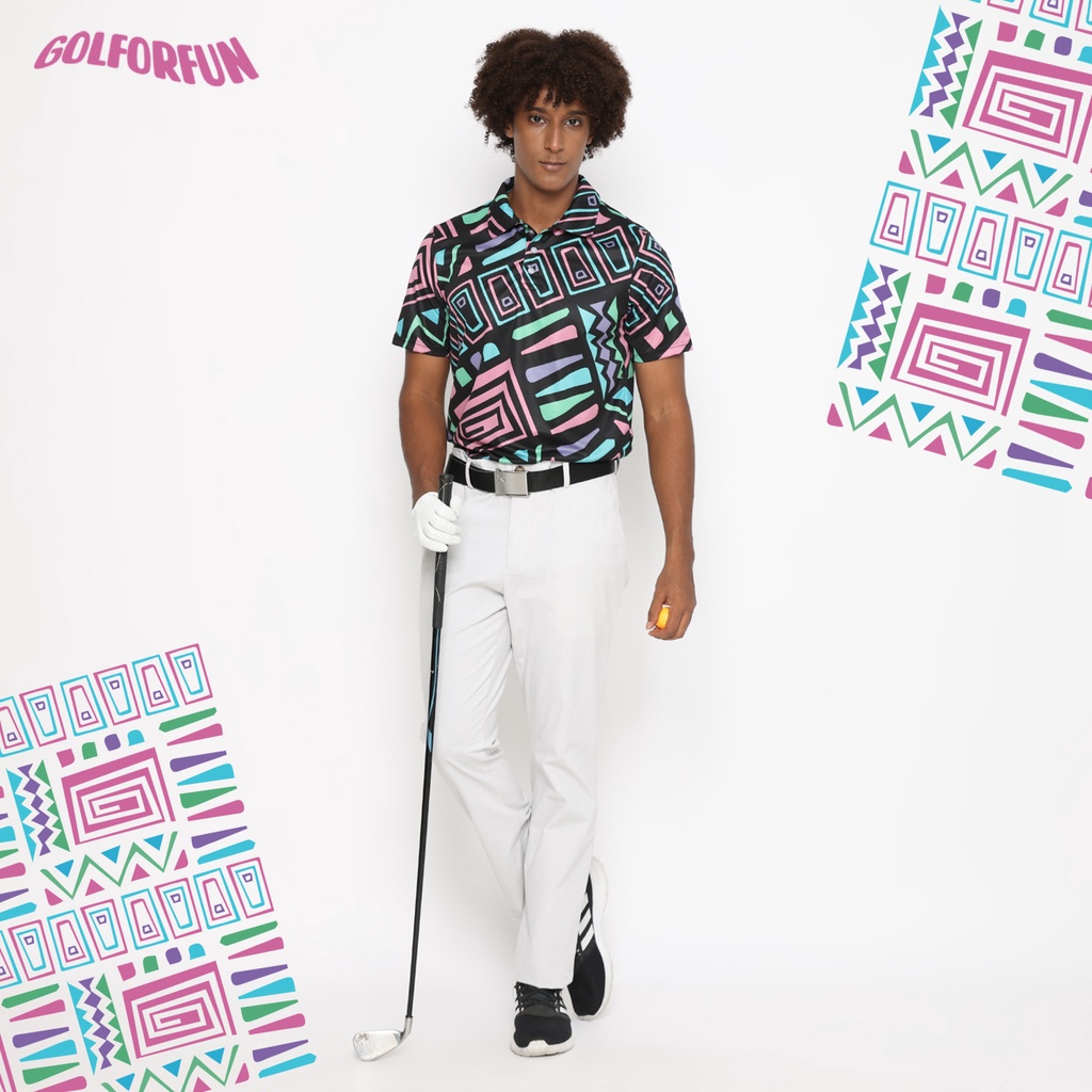 GOLFORFUN - BLACK NAVAJO GOLF POLO SHIRT FOR MEN GFF053