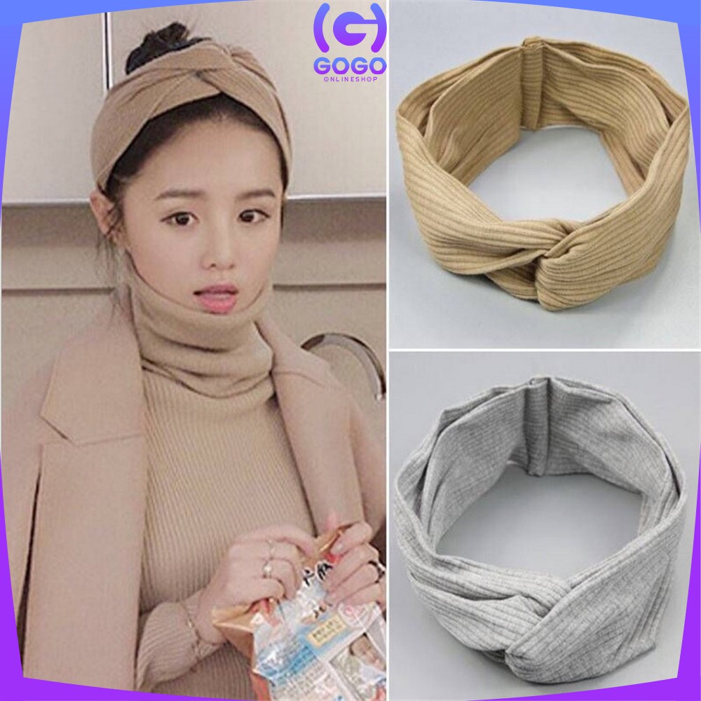 GOGO-C63 Bando Korea Wanita Motif Garis Salur Karet Elastis Dengan Kancing Pengait Masker / Headband Bendo Aksesoris Rambut Fashion Wanita Import