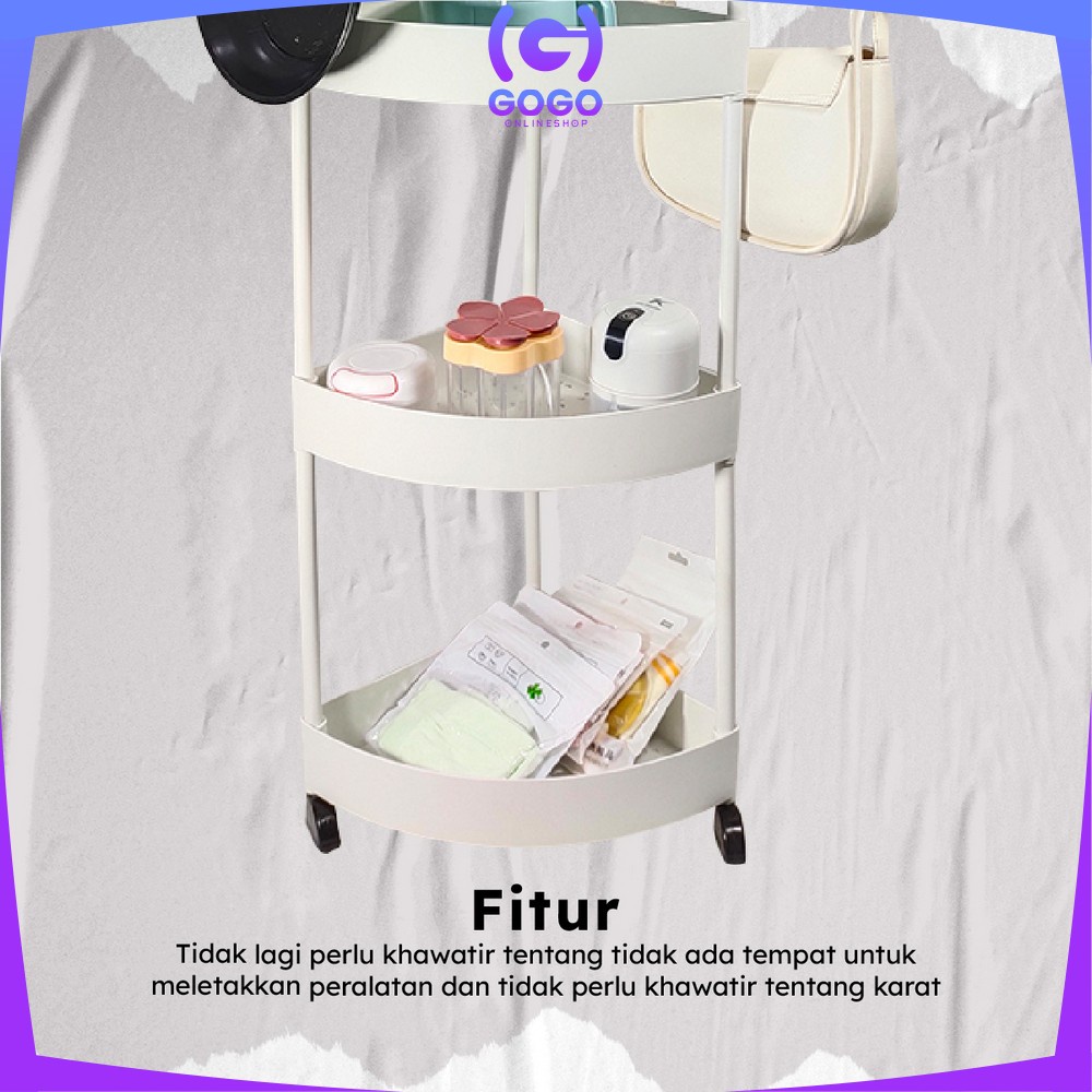 GOGO-C824 Rak Dapur Triangle 4 Tingkat Rak Trolley Susun Penyimpanan Serbaguna Dengan Roda / Rak Kamar Mandi Sudut Anti Air