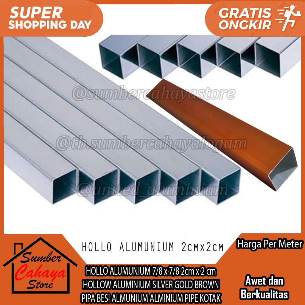 Hollo Alumunium 7/8 X 7/8 2cm X 2 Cm Hollow Aluminium Silver Gold Brown Pipa Besi Almunium Alminium 