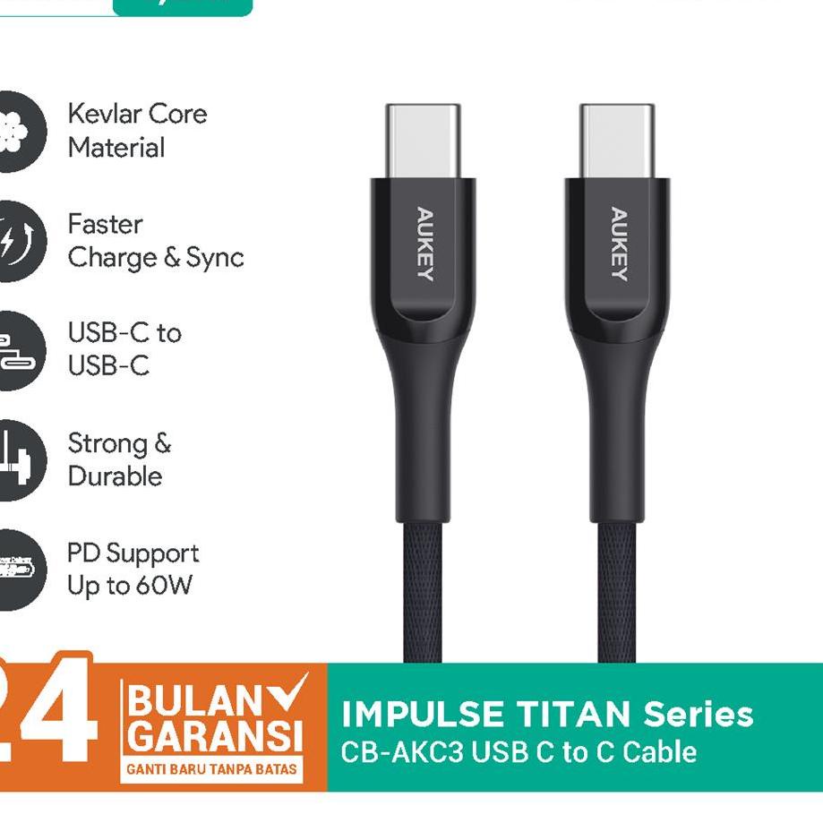 ✯ Kabel Charger Type C Aukey CB-AKC3 1.2m Kevlar Black -  ➭