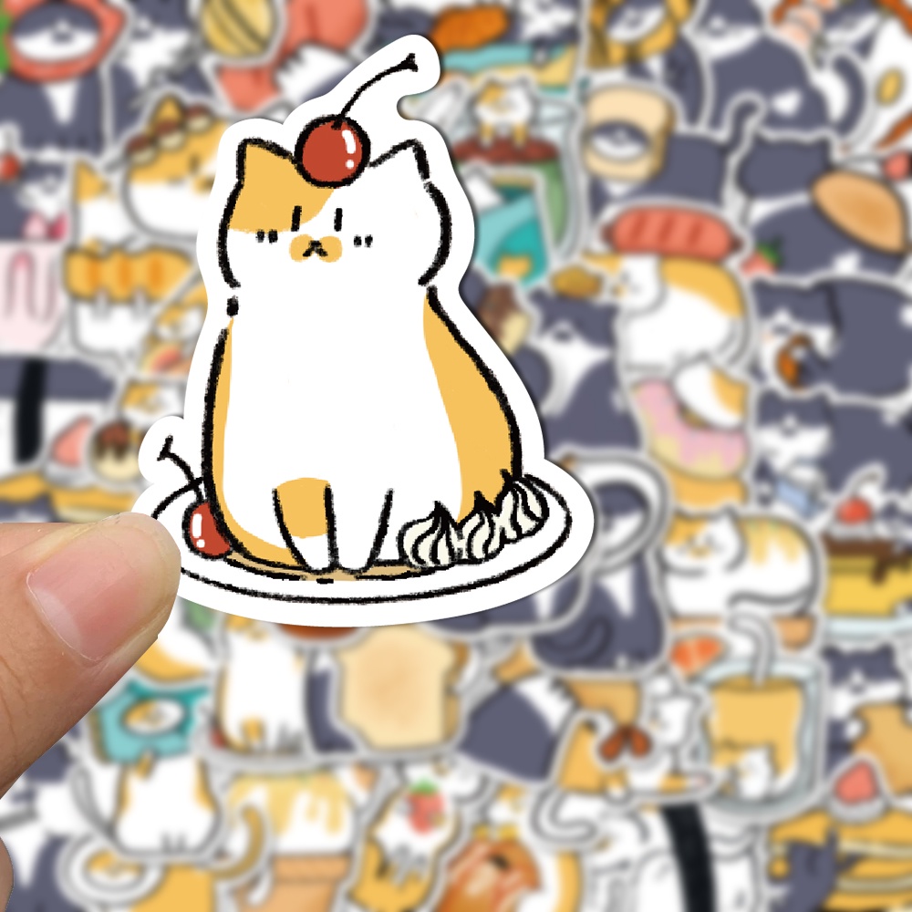 50pcs Japanese food cat stickers Cute cartoon hand account stickers Mobile phone water cup decoration waterproof sticker