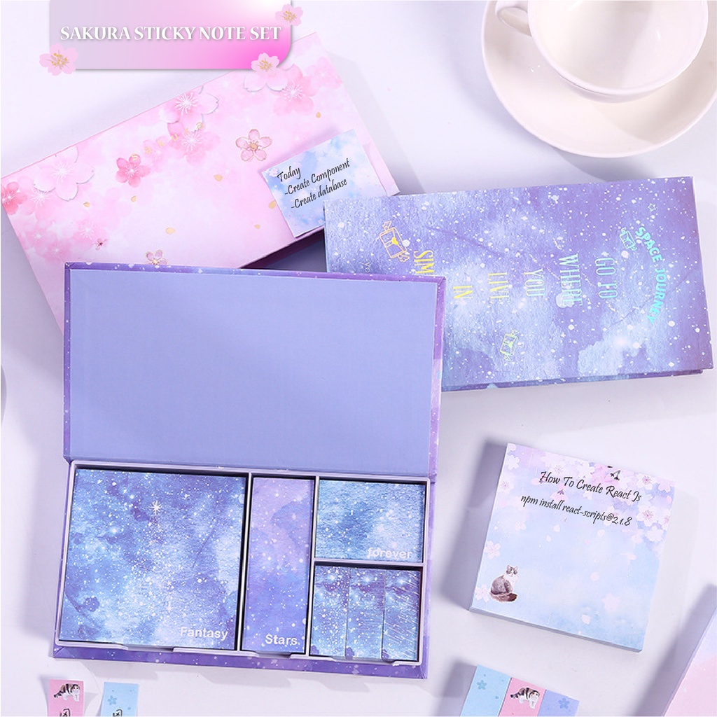 Pretty Set Sticky Note / Post-it Motif Flower Kartun Lucu Untuk Anak Perempuan / Pembatas Buku Karakter Lucu