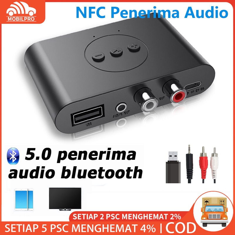 NFC Bluetooth 5.0 Audio Receiver RCA 3.5mm Audio USB Disk Receiver AUX Stereo Music Jack dengan Mikrofon untuk Mobil Kit Amplifier Speaker USB Disk Receiver 3.5mm AUX Musik Stereo Jack dengan Mikrofon untuk Mobil Kit Amplifier