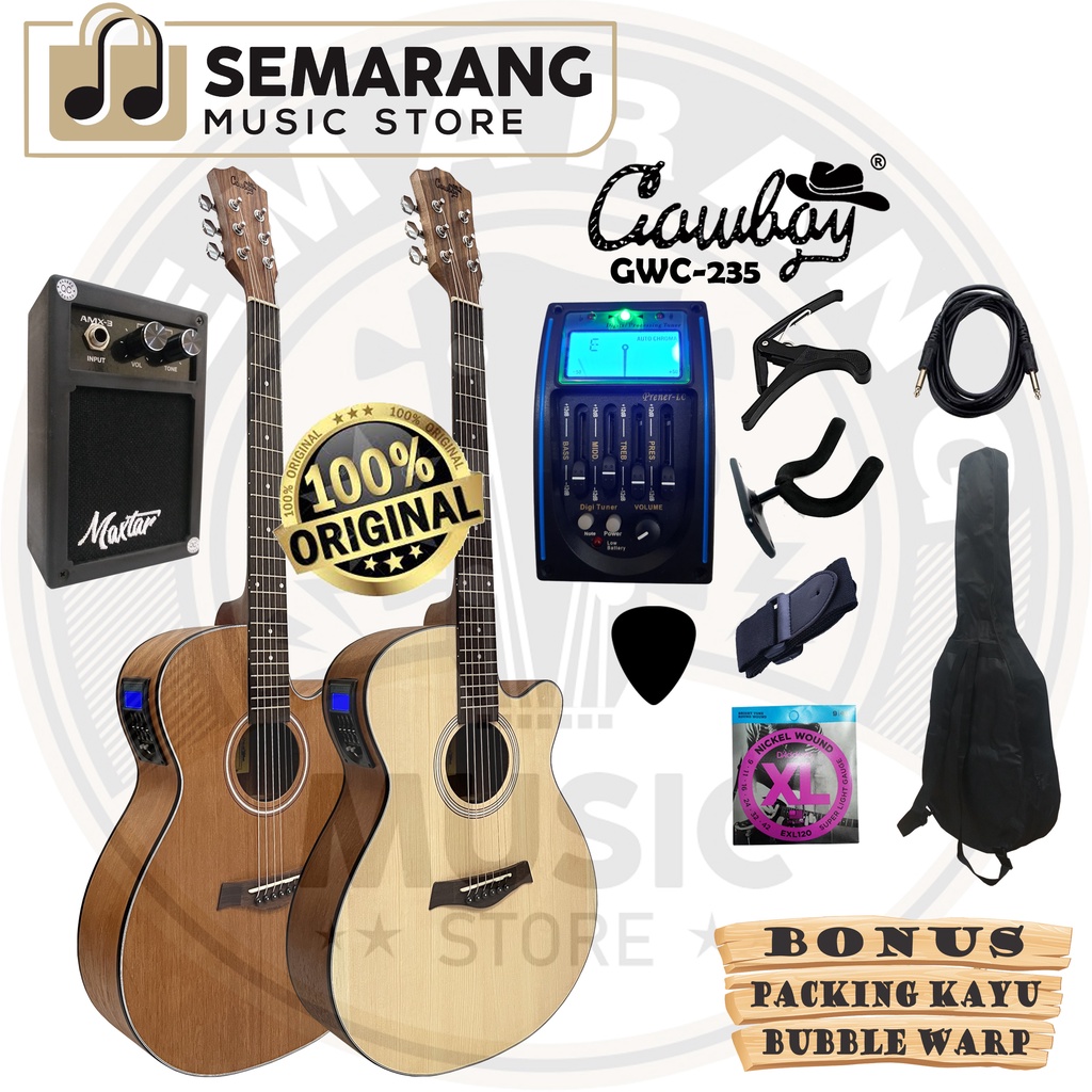 ORIGINAL!!! Gitar Akustik Elektrik Import Merk Cowboy GWC-235 NA GWC 235NS Equalizer Tuner LC Prener