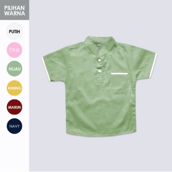 baju muslim Kemeja Koko Anak Lengan Pendek HIJAU DAUN OLIVE Polos HEIJA - S 1-2 tahun Murah Berkuali