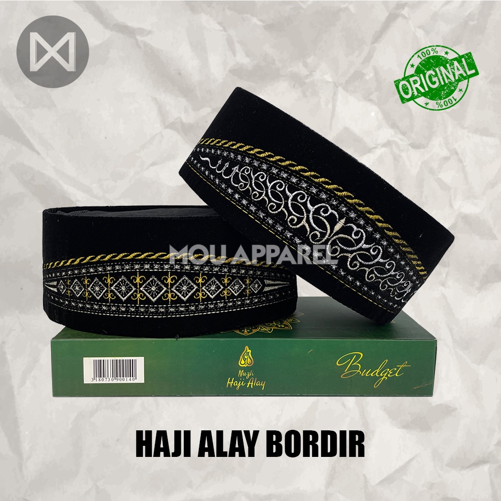 Songkok HAJI ALAY BORDIR STANDARD AC Tinggi 9 Peci Sholat Hitam Motif Full Batik NU Kopiah Shalat Beludru Anak Laki Santri Pesantren Ukuran Pria Dewasa Pendek Kopyah Putih Polos Karakter Nama Nasional Kopeah Susun Solat Bulat Bludru Malaysia Ori Original