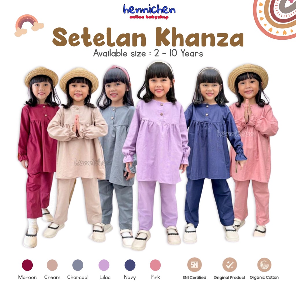 PROMO 7.7 Smilee Setelan Khanza 2-10 Tahun Setelan Linen Panjang Raya Anak Perempuan / Tunik Set Lebaran / Honeybee Pakaian Muslim Anak baju lebaran anak