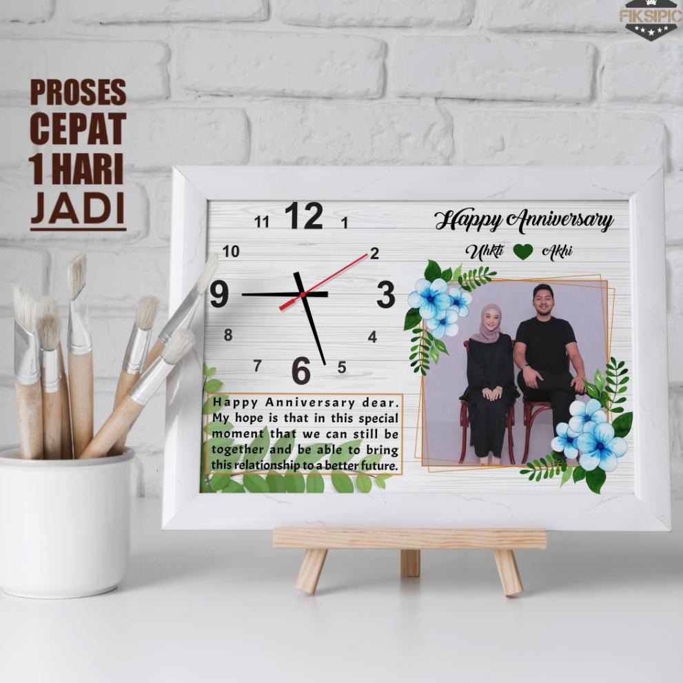 HARGA TERMURAH Kado anniversary jam dinding foto costum + Bingkai (hadiah ultah wisuda pernikahan) F