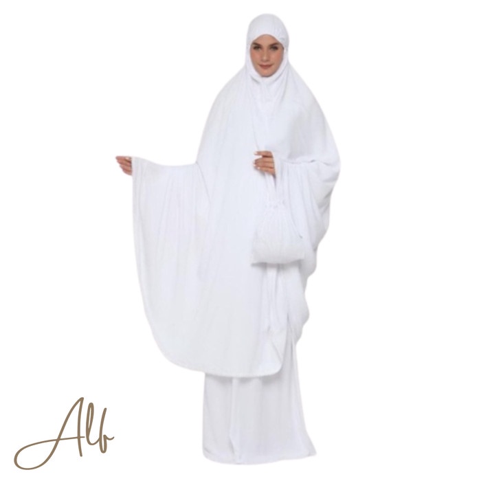 Mukena Jumbo Hitam Black Putih Broken White Adem Travel Cantik