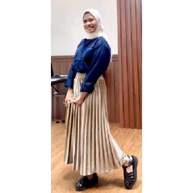 Aulia - Rok Bludru Velvet Plisket Premium // 100℅ Asli Import//Panjang 90 cm