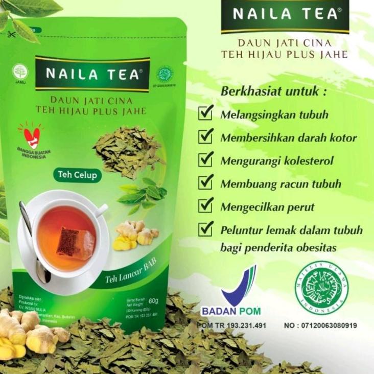 

NAILA TEA Teh Peluntur Lemak - Daun Jati Cina Plus Green Tea Plus Jahe - Teh Celup Diet Susut Lemak Big Sale