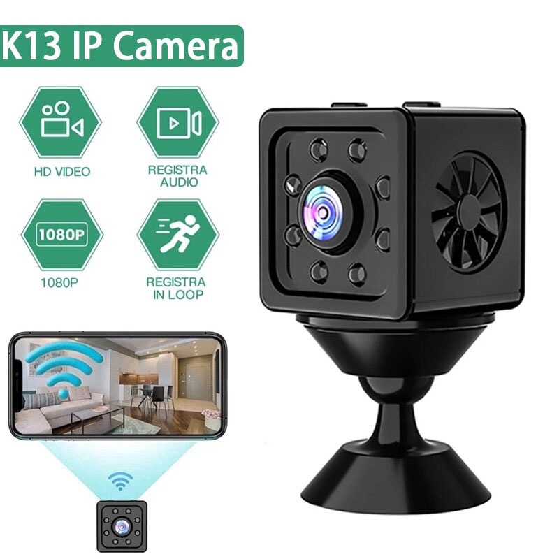 Mini WiFi IP Camera CCTV IR Sensor 1080P - K13 - Black