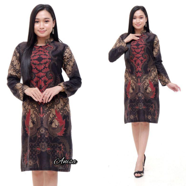 [ART. 0144 (BISA COD) Tunik Batik Wanita Size M-Jumbo Ready Seragam Batik Kantor Guru Kerja Pesta Dll Baju Batik Wanita Dewasa Lengan Panjang