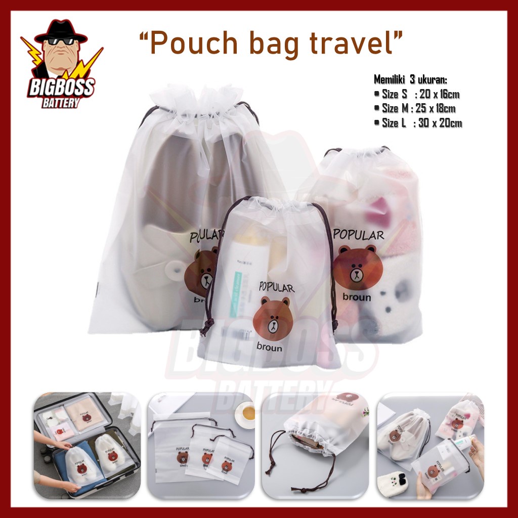 Travel Pouch Serut Motif Beruang Lucu Travel Pouch Organizer Transparan Serbaguna penyimpanan anti air tempat peralatan kecil waterproof trevel pouch