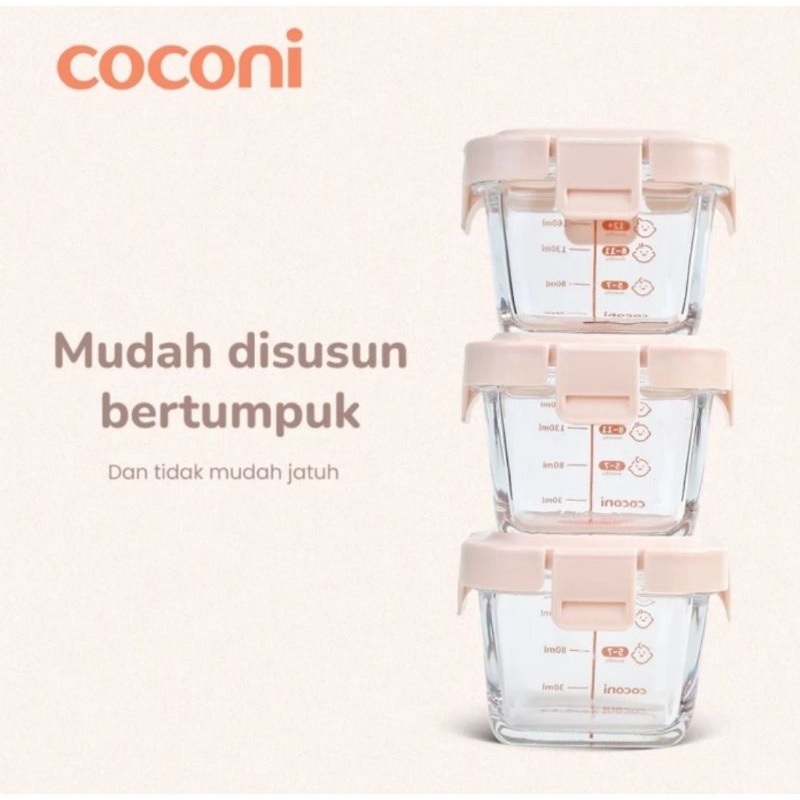 COCONI Baby Food Glass Container 3 Pcs x 160ml | Storage Wadah Penyimpanan Makanan MPASI