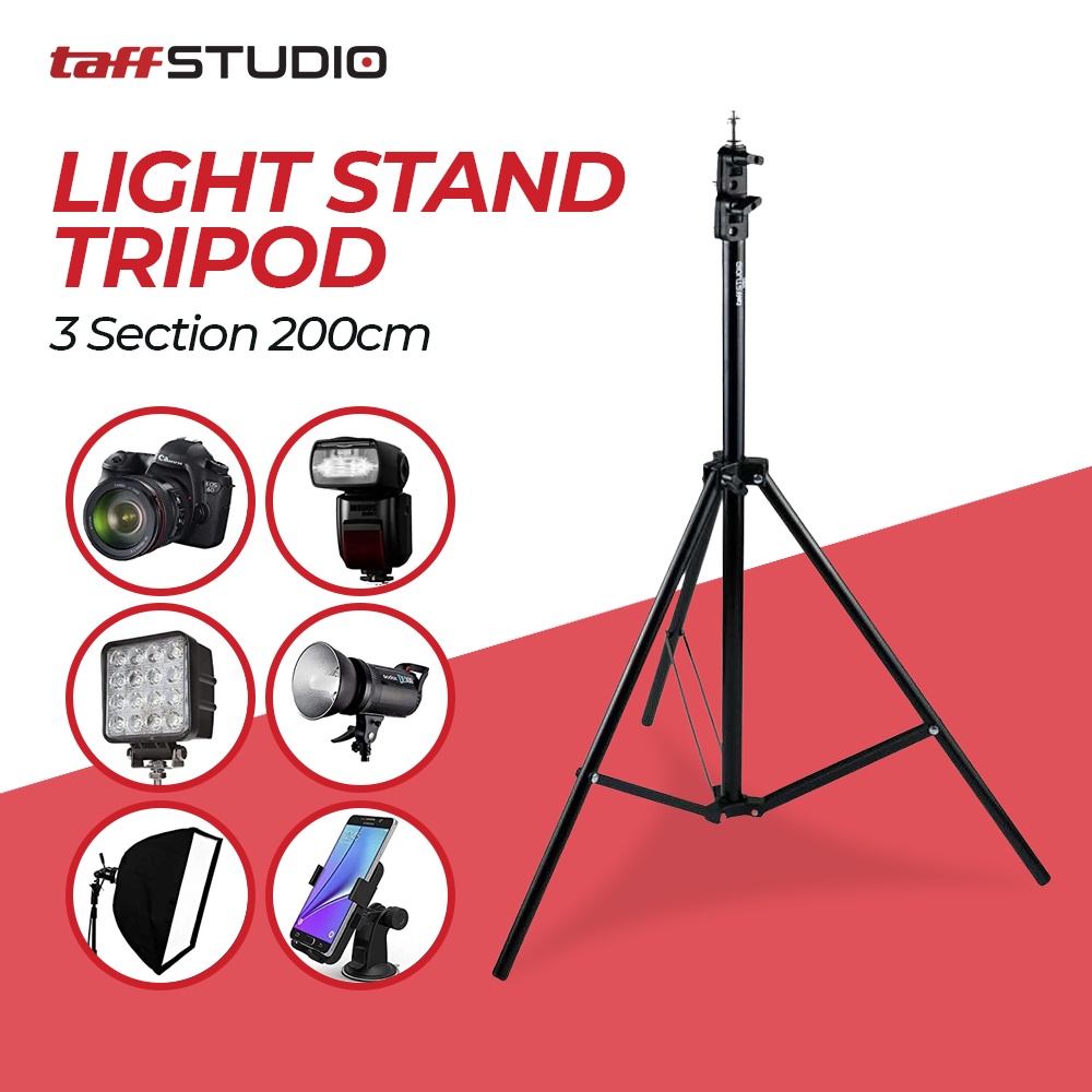 TaffSTUDIO Portable Light Stand Tripod 200cm for Studio Lighting