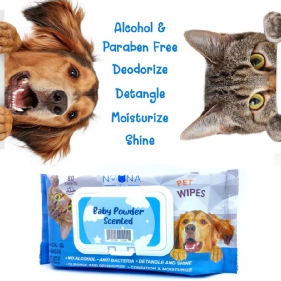 Tisu Basah Hewan Kucing Anjing NOONA Pet Wet Wipes Baby Powder Scented