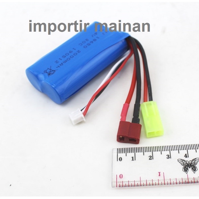 Baterai Rc Li-Ion 7.4V 2000Mah 20C Dual Soket Rc Boat Ft009 Wl 12428 #Original