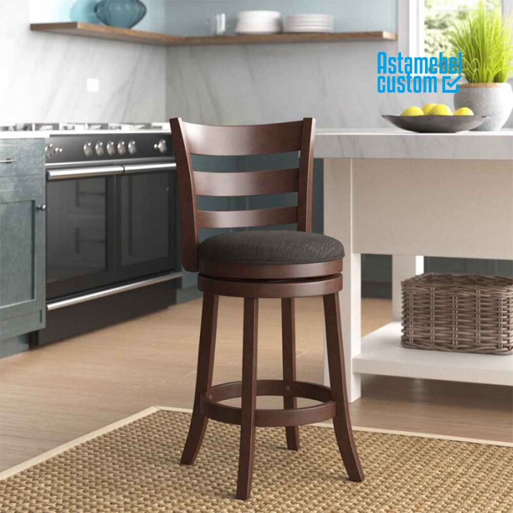 Kursi Bar Putar Kayu Jati Dudukan Busa