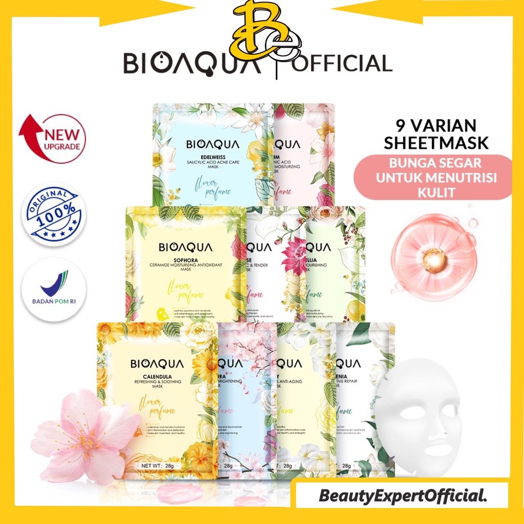 ⭐️ Beauty Expert ⭐️ BIOAQUA Sheet Mask Masker Wajah Flowers Series (28g/pcs) Hydrating Essence Face Mask Brightening dan Anti Acne