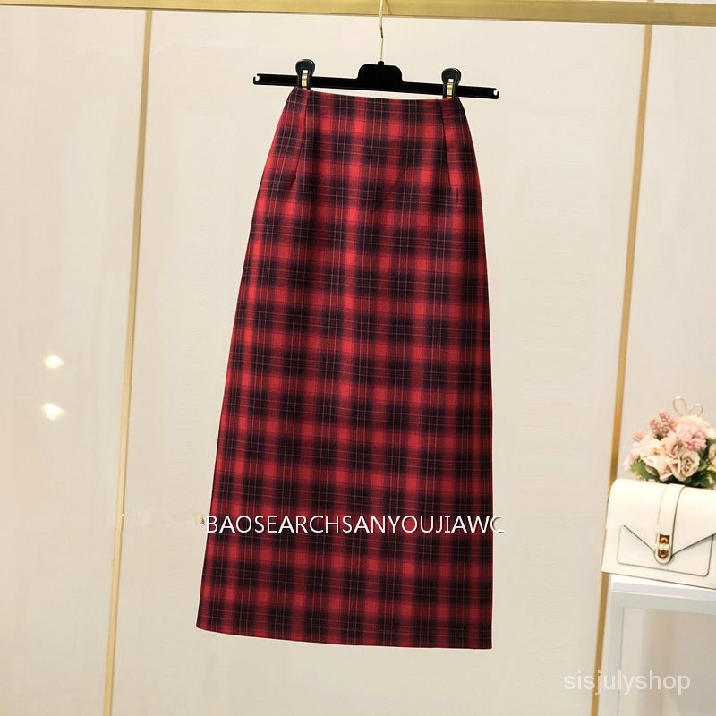 [✅BISA COD] #Sisjuly# Rok setengah badan kotak-kotak baru wanita rok pinggang tinggi retro panjang s