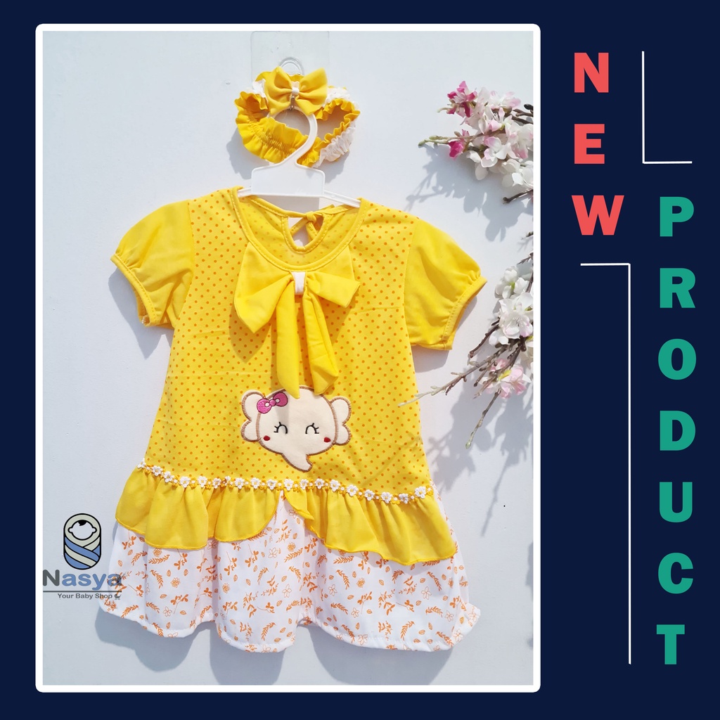 [P-012A] Dress Bayi Perempuan Lucu Motif Animal bonus BANDANA (6-18 bulan)