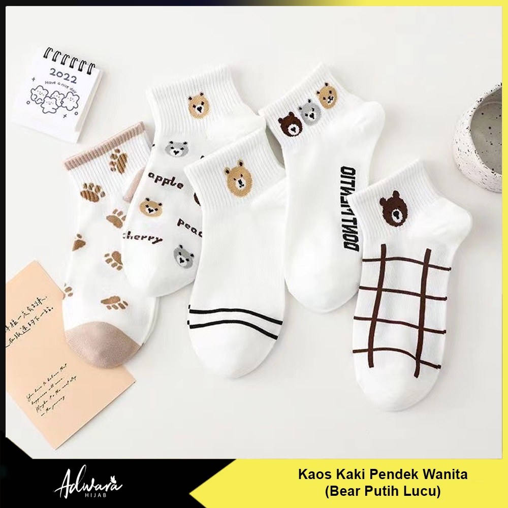 Kaos Kaki Pendek Wanita Semata Kaki Motif Bear Putih Gaya Fashion Korea