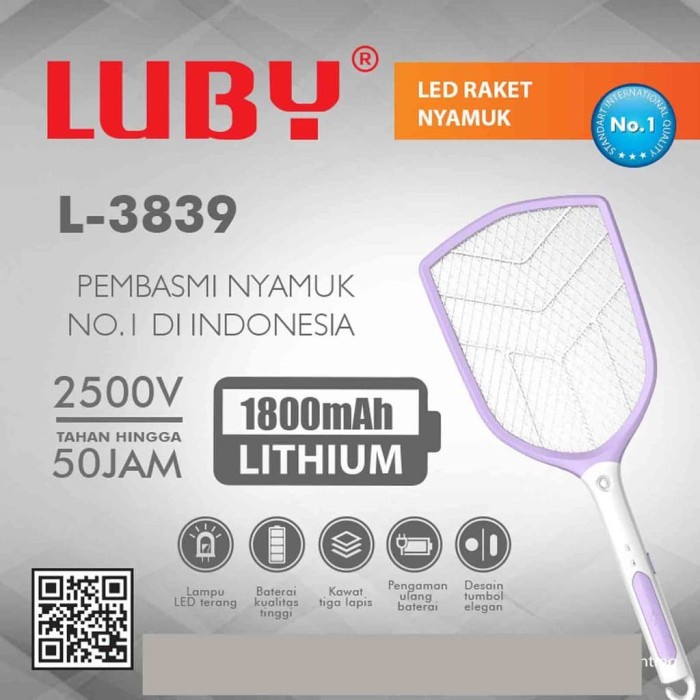 Raket Nyamuk Listrik Luby L-3839 baterai lithium 18650 -1800mAH