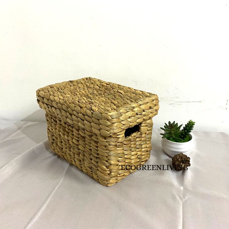 Storage Organizer Basket With Cover / box tutup / keranjang anyaman enceng 26X16X16 CM