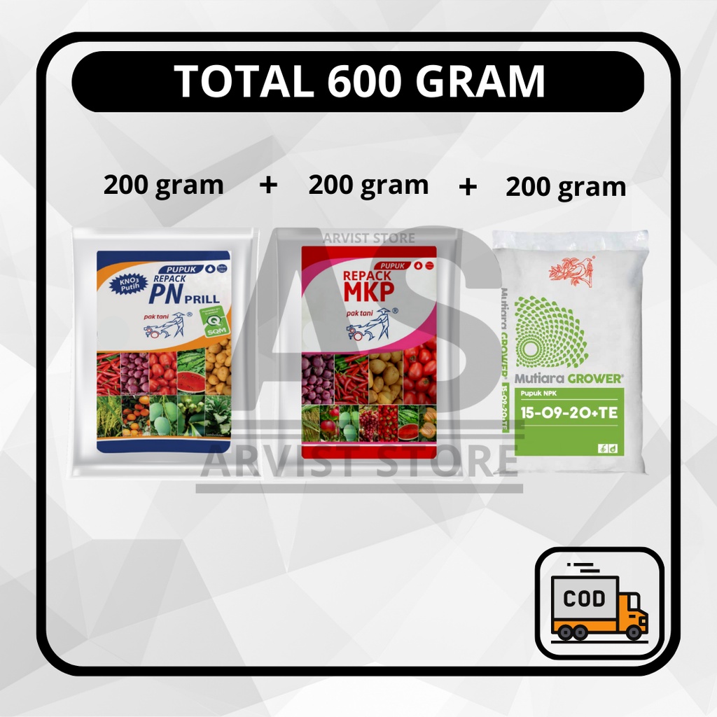 READY Paket Pupuk MKP + KNO 3 PUTIH + KARATE BORONI + NPK 16/Mutiara Grower Pak Tani Total 600 Gram