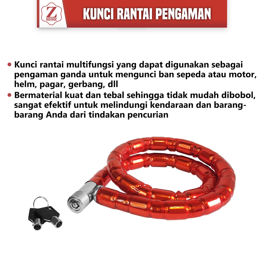 Gembok / Kunci / Rantai Sepeda Kunci Gembok Sepeda Anti Maling Cable Coil Lock Stainless Steel gembok kabeI sepeda dengan kunci kepala besi helm