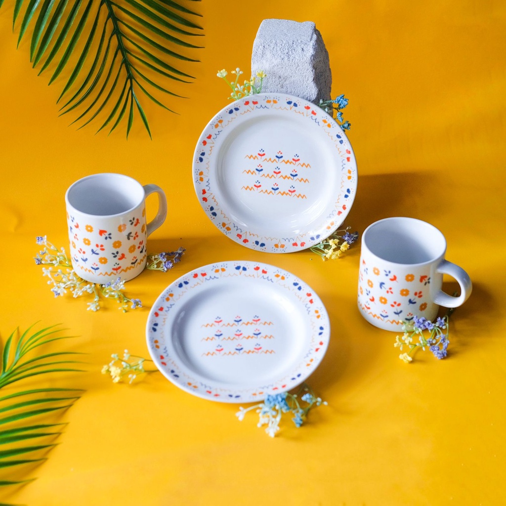 Hampers Mug & Cake Plate korean style - Set Morning Blossom Couple (2 cake plate & 2 mug)
