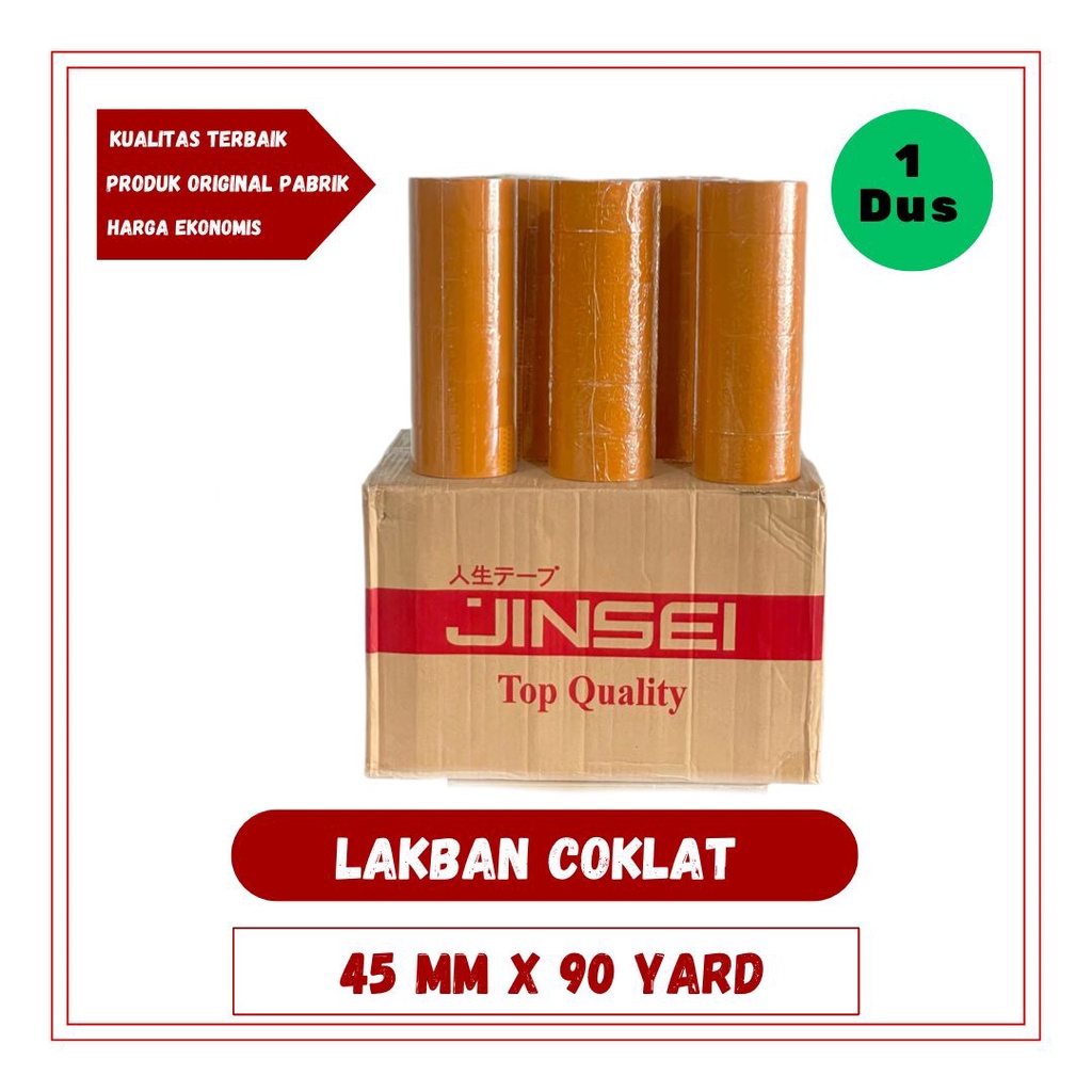 

(1 DUS) Lakban Coklat 45 Mm x 90 Yard JINSEI 1 DUS ( 72 PCS ) LENGKET KUALITAS TERBAIK - HARGA GROSIR TERMURAH