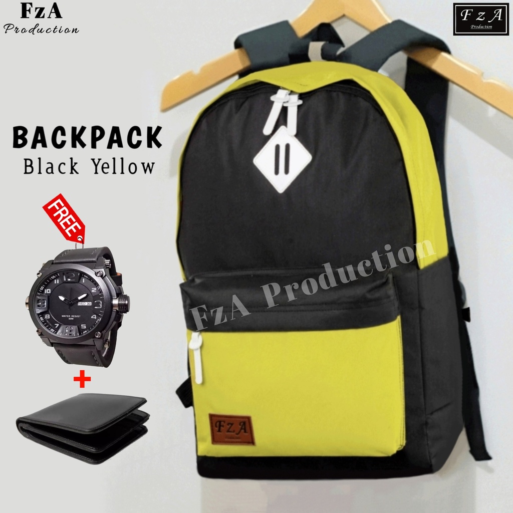 FzA Official - Tas Ransel Distro Original Casual pria Wanita / Tas Ransel Laptop / Backpack Sekolah Kuliah Distro Original Tas Punggung Laptop - Black yellow