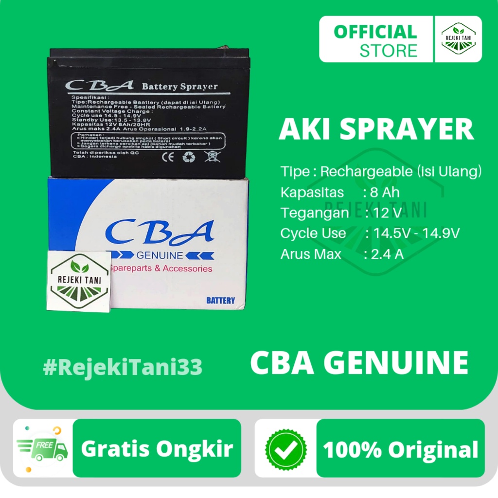 Aki Kering Tangki Sprayer Semprot Elektrik CBA 12V 8 AH Original Accu Baterai Electric Battery Knaps