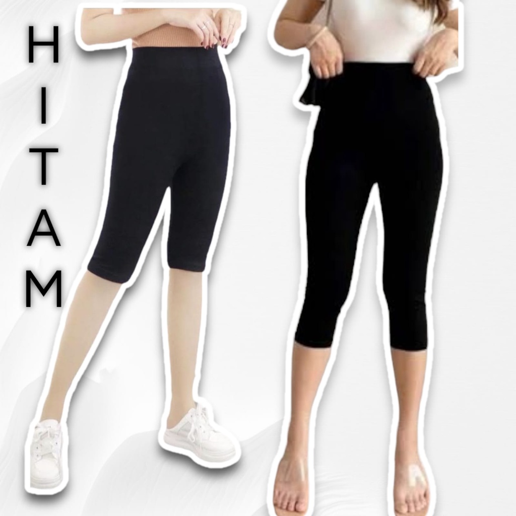 HITAM 3/4 LEGGING WANITA SPANDEK LICIN PREMIUM