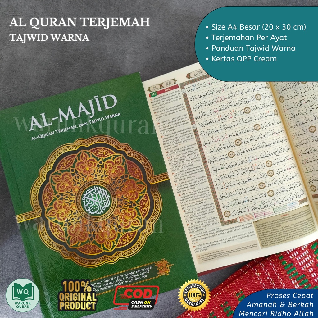 Quran Majid Terjemah Tajwid Warna Kertas Cream A4 Besar