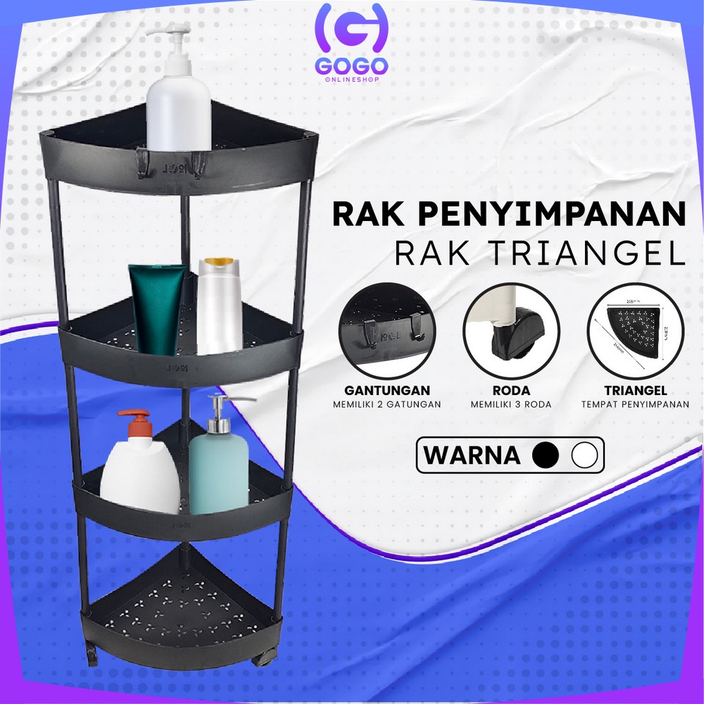 GOGO-C824 Rak Dapur Triangle 4 Tingkat Rak Trolley Susun Penyimpanan Serbaguna Dengan Roda / Rak Kamar Mandi Sudut Anti Air