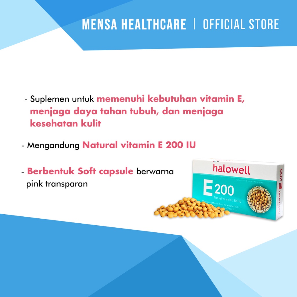 [Bundle Hemat] Halowell E Natural Vitamin E 200 IU (Suplemen Kecantikan / Pelembab Kulit Kering / Kesehatan Kulit / VitaminE / Vit E)