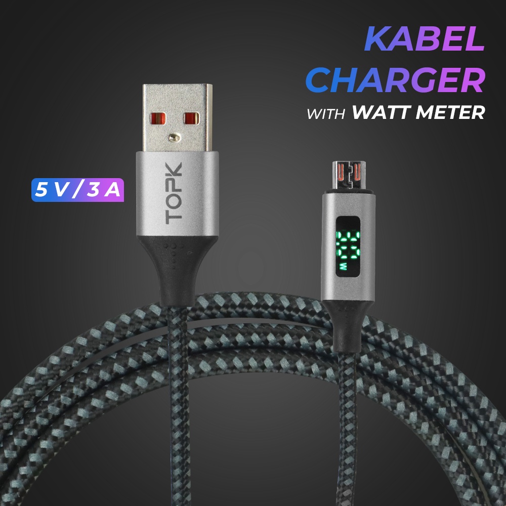 TOPK Kabel Charger Micro USB TPE 3A 1M with Watt Meter - CS0132