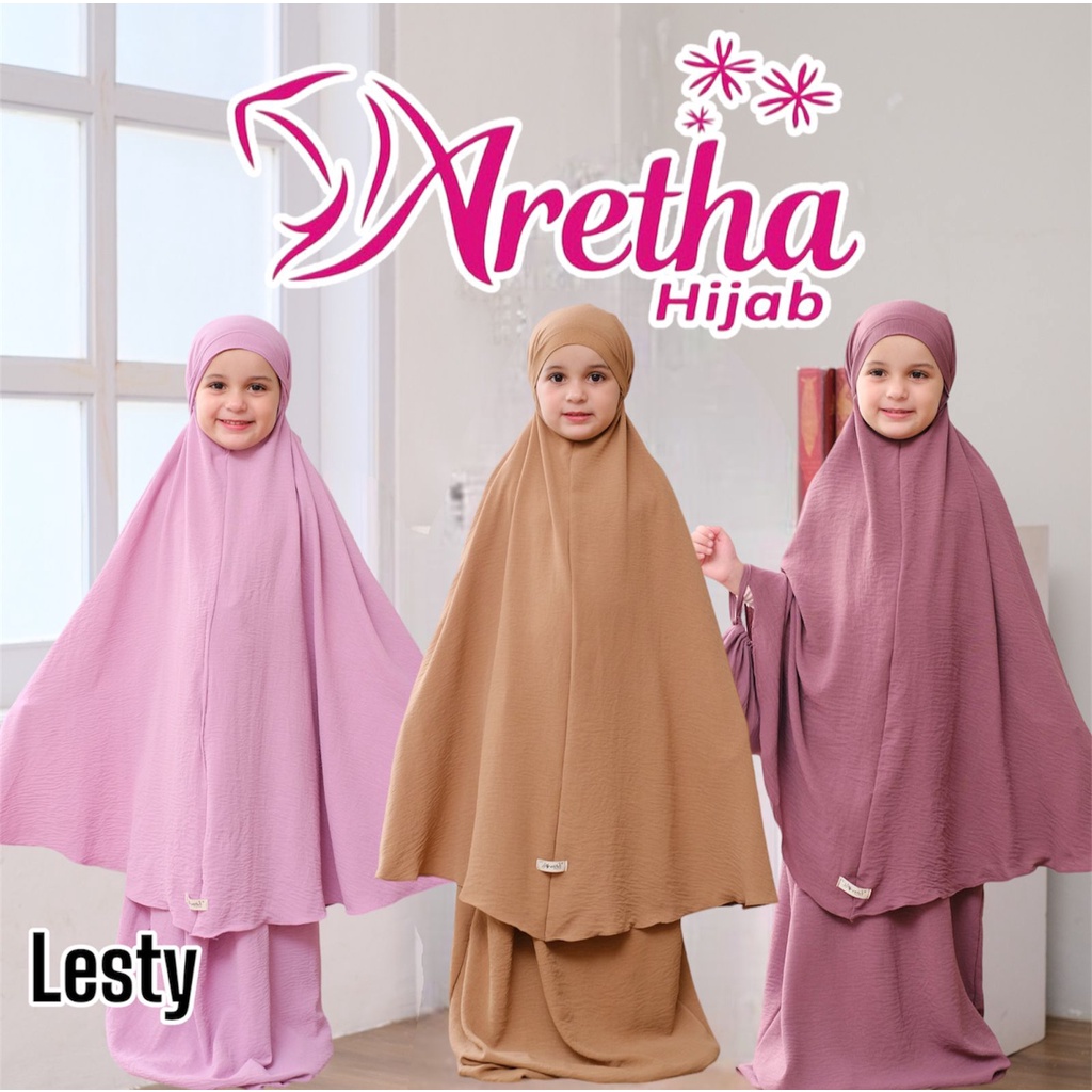 MUKENA CRINKLE ANAK REMAJA JUNIOR LESTY 7-11 tahun / MUKENA LESTI JUNIOR CRINKLE / MUKENA ANAK PEREMPUAN ORI ARETHA HIJAB