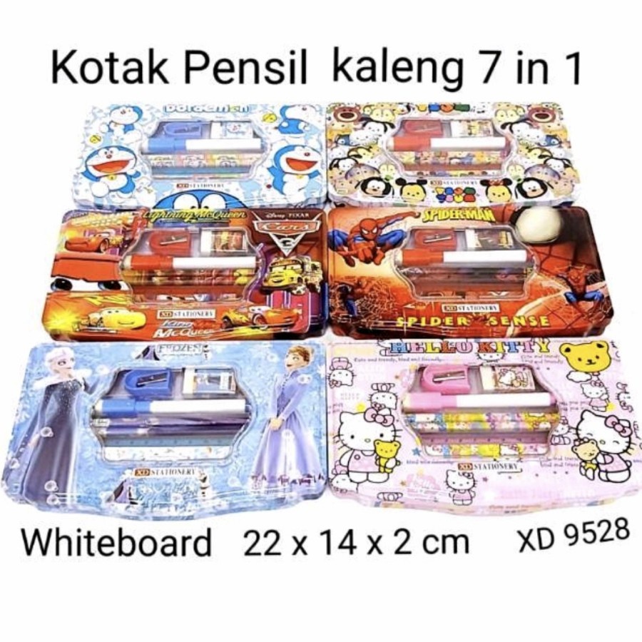 Barangunik2021- kotak pensil KALENG ADA ISI ukuran JUMBO/PENCIL CASE/ Kotak Pensil / Tempat Pensil Karakter dan Alas Tulis Spidol 1 Set/Tempat pensil set