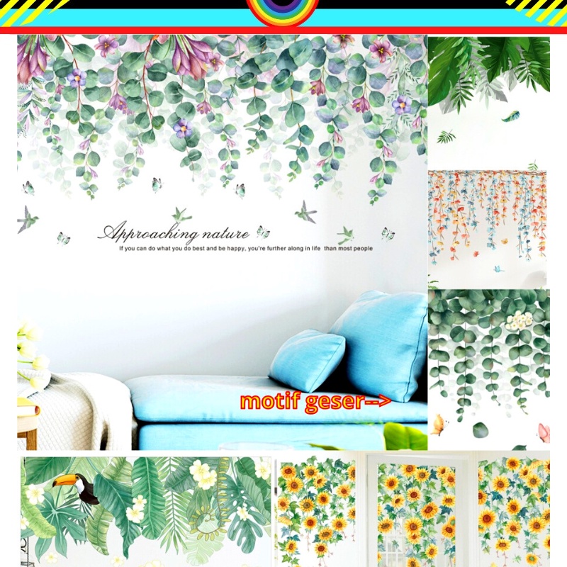 WALLSTICKER WALLSTIKER WALL STIKER SETIKER STICKER DINDING TEMBOK WALLPAPER MOTIF BUNGA DAUN HIJAU GANTUNGAN RUMAH WALSTICKER WALSTIKER WALLPAPER KAMAR TIDUR RUANG TAMU PINTU  SALUR SULUR DAUN POHON JUNTAI BUNGA MATAHARI @banyak