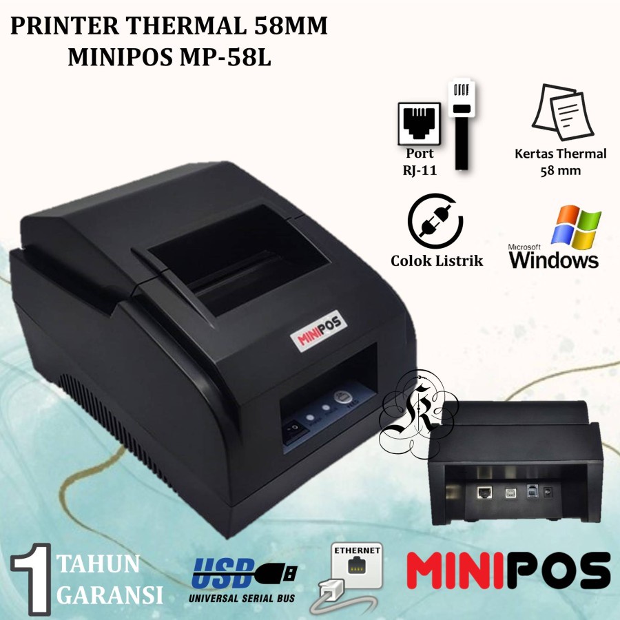 Printer Dapur Minipos MP 58L NON AUTO CUT Cetak Kertas Thermal Struk Pembayaran Kasir 58mm Koneksi LAN MP58L Support RJ11 Print Kitchen MP-58L