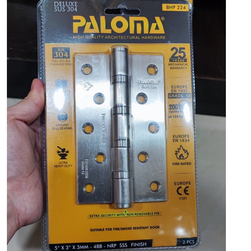 PALOMA BHP 224 BUTT HINGE ENGSEL PINTU DLX 5&quot;X3&quot;X3MM 4BB NRP STAINLESS NEW SUS 304